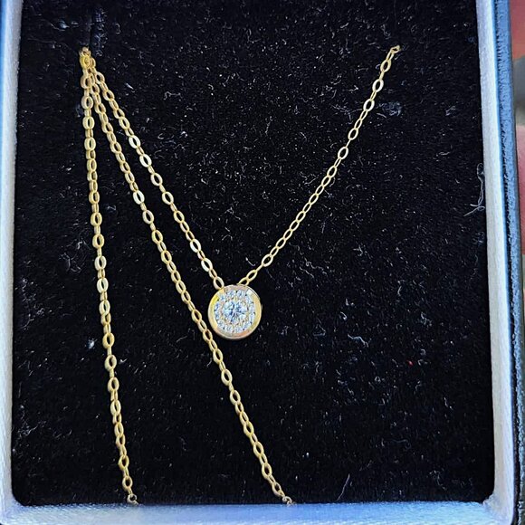10K Yellow Gold CZ Necklace Round Halo w/ 14K Gold-Filled, 18" Chain MSRP$250 - Picture 2 of 9
